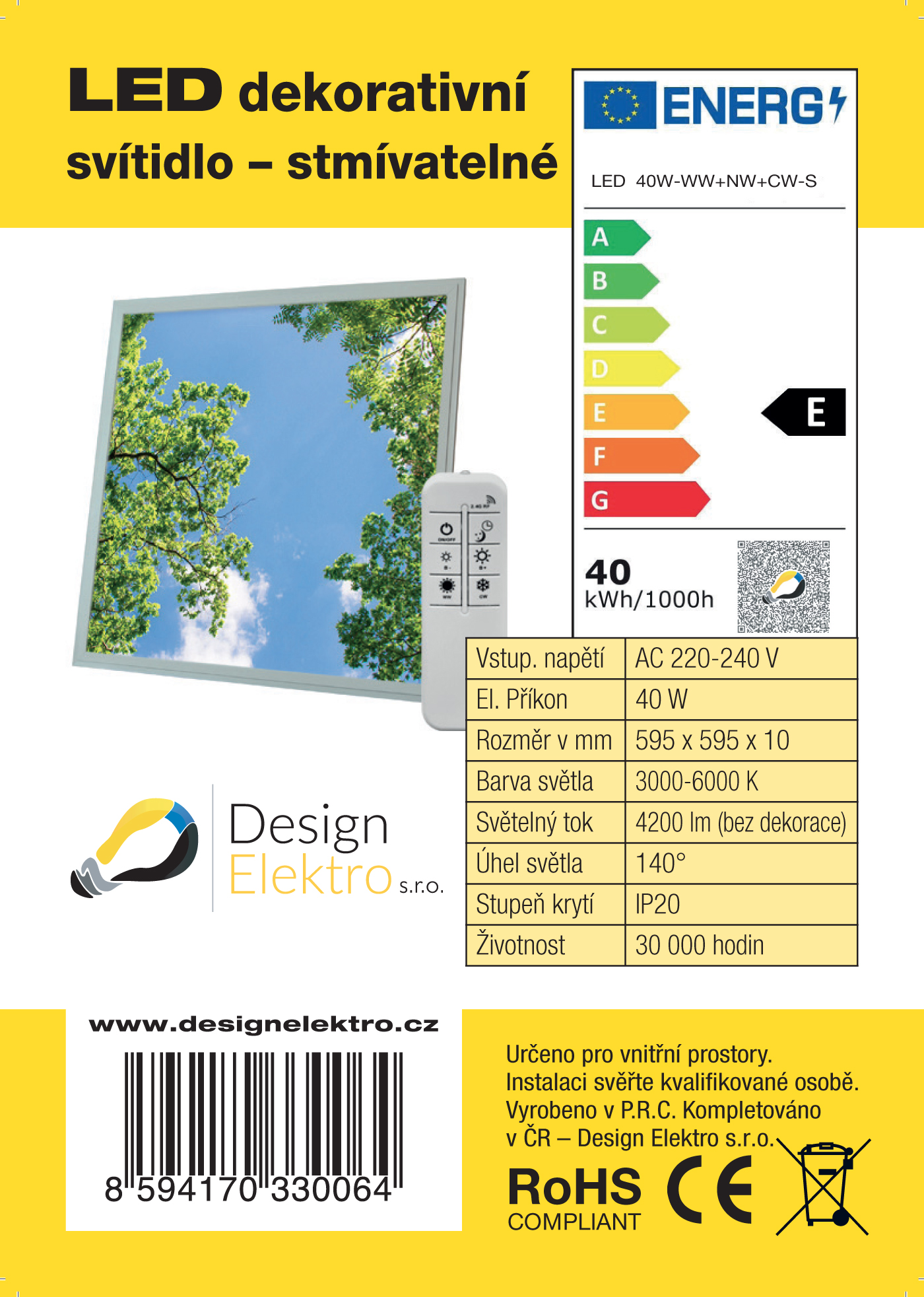 Dekorativní LED svítidlo - LED panel - motiv stromy - sada 9 panelů - energetický štítek