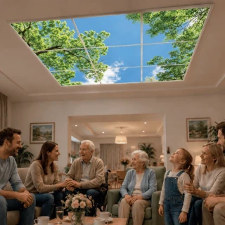 LED dekorativní panely s motivem stromů v domově důchodců